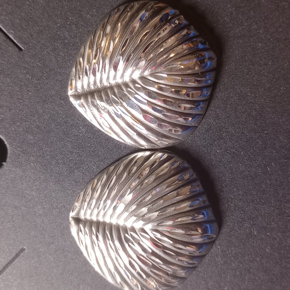 Silver Shell-Shaped Diamond Cut Stud Earrings - image 1